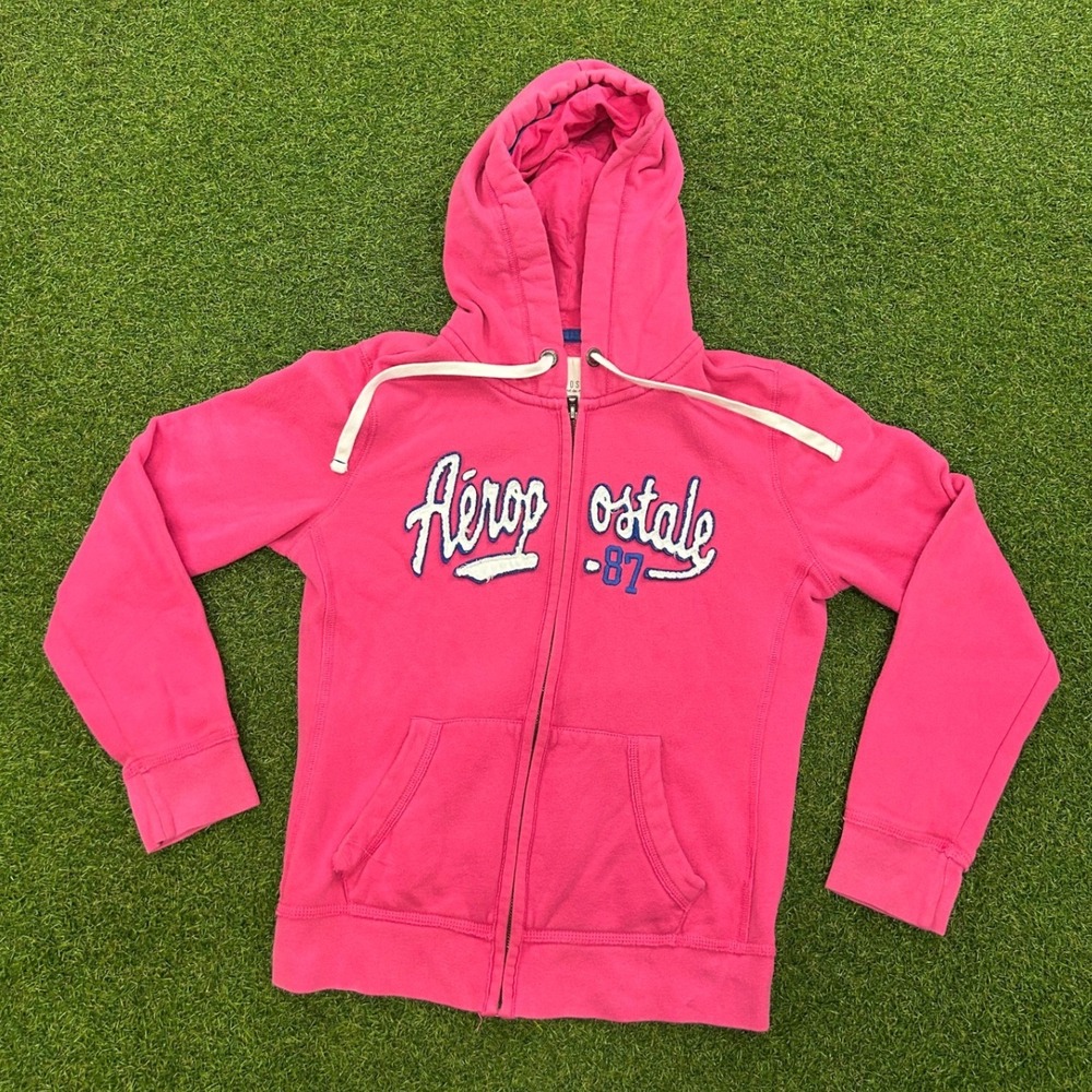 Aeropostale Womens Pink Full Zip Hoodie Sweatshirt Embroidered Logo Size Small